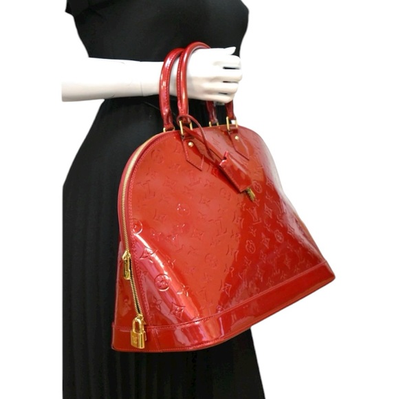 LOUIS VUITTON VERNIS PATENT LEATHER MONOGRAM ALMA GM RED GHW - Picture 13 of 13